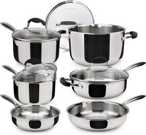 AVACRAFT 18/10 Stainless Steel Cookware Set, Premium Pots and Pans Set, Kitchen Essentials for cooking, Multi-Ply Body Stainless