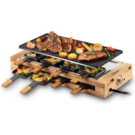 Indoor Grill, Raclette Table Grill, 1500W Electric Grill Korean BBQ Grill with 2 in 1 Reversible Non-stick Plate/Wooden Base