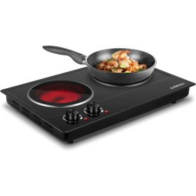 Burner, 1800W Ceramic Electric Hot Plate for Cooking, Dual Control Infrared Cooktop, Portable Countertop Burner, Glass P