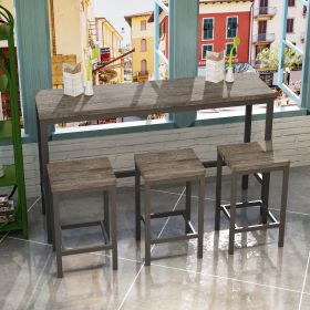 Modern Design Kitchen Dining Table, Pub Table, Long Dining Table Set with 3 Stools, Easy Assembly, Brown Gray (W75753849)