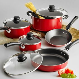 9-piece cookware set non-stick red