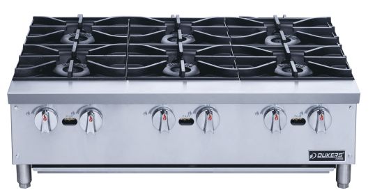 Dukers Commercial Gas Hotplate Cooktop in Stainless Steel with Six Lift-Off Burner Hot Plate