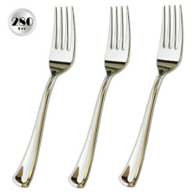 JL Prime 280 Piece Silver Plastic Forks Set, Re-Usable Recyclable Plastic Forks, Silver Plastic Forks, Great for Wedding, Anniversary, Rehearsal