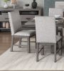 Rustic Design Dining Table 7pc Set Gray Finish Table w Extension leaf and 6x Fabric Upholstered Side Chairs Modern Dining Room Furniture