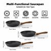 RAINBEAN Frying Pan Set 3-Piece Nonstick Saucepan Woks Cookware Set,Heat-Resistant Ergonomic Wood Effect Bakelite Handle Design