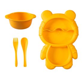 1pc Bear Shaped Dinner Plate Set; Kitchen Multi-functional Small Plaid Fruit Salad Plate (Color: yellow)